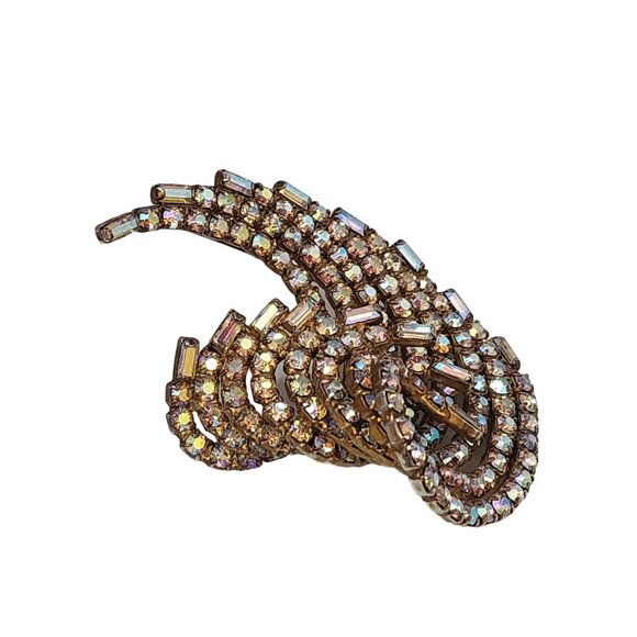 Vintage Unsigned Dimensional Spectacular Wave Ab Rhinestone Brooch (A4790) - Picture 4 of 5